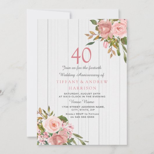 Invitation Rose Gold Blanc 40ème Anniversaire de Mariage (Devant)