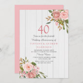 Invitation Rose Gold Blanc 40ème Anniversaire de Mariage (Devant / Derrière)