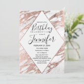 Invitation Rose Gold Blanc Marbre moderne Anniversaire (Debout devant)
