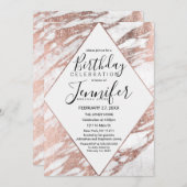 Invitation Rose Gold Blanc Marbre moderne Anniversaire (Devant / Derrière)