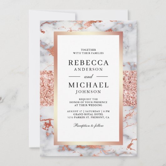 Invitation Rose Gold Blanc Mariage Code QR Tout en Un Faire-P (Devant)