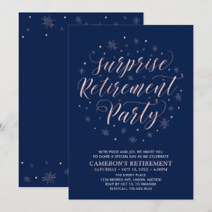 Invitation Rose gold & Bleu Nuit Soirée de Retraite Surpris