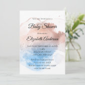 Invitation Rose Gold Bleu Splash Bébé Garçon Bébé Fille (Debout devant)