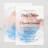 Invitation Rose Gold Bleu Splash Bébé Garçon Bébé Fille (Devant / Derrière)