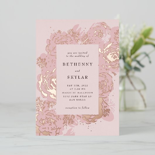Invitation rose Gold Blooms Foil (Debout devant)