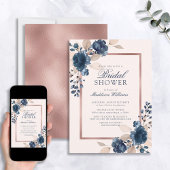 Invitation Rose Gold Blue Dusty rose Fête des mariées florale