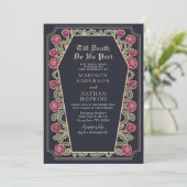 Invitation Rose Gold Blue gothique Mariage de café QR Code (Debout devant)
