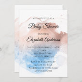 Invitation Rose Gold Blue Splash bébé garçon bébé fille bébé (Devant / Derrière)