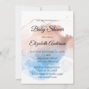 Invitation Rose Gold Blue Splash bébé garçon bébé fille bébé