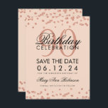 Invitation Rose Gold Blush 90th Birthday Save Date Confetti<br><div class="desc">Elégant design "90th Birthday Party" avec Rose Gold Faux Parties scintillant Confetti Blush Pink et nom personnalisé et détails texte. Facile à utiliser et facile à personnaliser. Commandez aujourd'hui !</div>