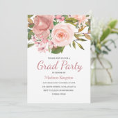 Invitation Rose Gold & Blush Flowers Graduation Party Invitat (Debout devant)