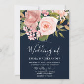 Invitation Rose Gold Blush Flowers Mariage de marine (Devant)