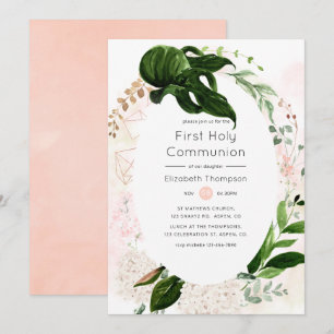 Invitation Rose Gold Blush Geometric Greenery Première Commun
