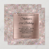 Invitation Rose Gold Blush Holo Diamond Stud Foil Anniversair (Devant / Derrière)