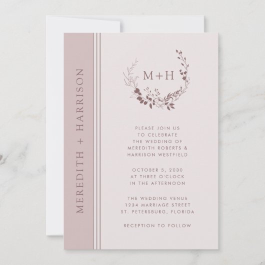 Invitation Rose Gold Blush Monogramme QR Code Mariage (Devant)