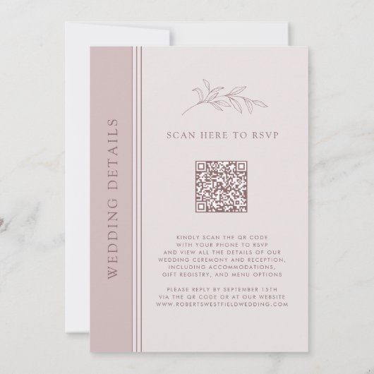 Invitation Rose Gold Blush Monogramme QR Code Mariage (Dos)