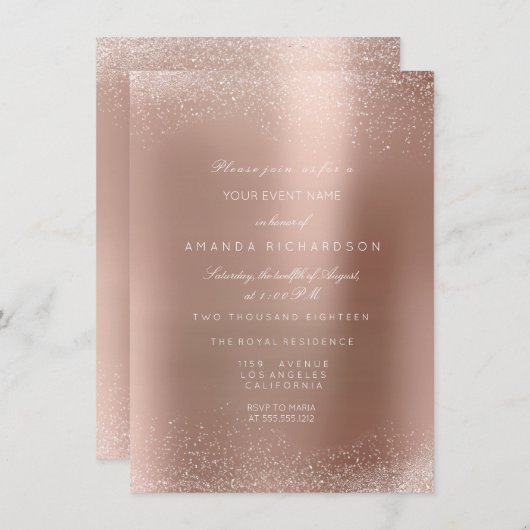 Invitation Rose Gold Blush Paillettes Étincelle Sable Mariage (Devant / Derrière)