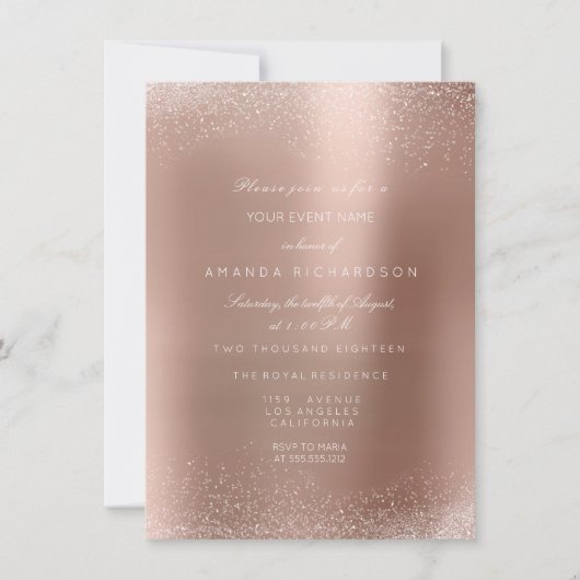 Invitation Rose Gold Blush Paillettes Spark Sable Mariage Ann (Devant)