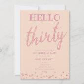 Invitation Rose Gold Blush Parties scintillant "Hello Thirty" (Devant)