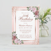 Invitation Rose Gold Blush Pink Confetti Floral 50e Anniversa (Debout devant)