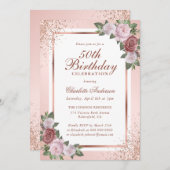 Invitation Rose Gold Blush Pink Confetti Floral 50e Anniversa (Devant / Derrière)