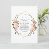 Invitation Rose Gold & Blush Pink Floral Célébration de la vi (Debout devant)