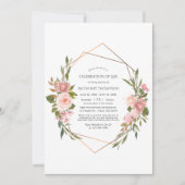 Invitation Rose Gold & Blush Pink Floral Célébration de la vi (Devant)