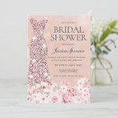 Invitation Rose Gold & Blush Pink Floral Fête des mariées Inv (Debout devant)