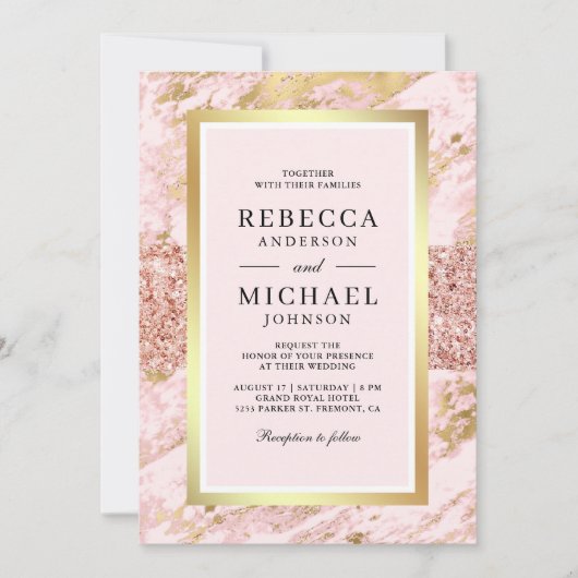 Invitation Rose Gold Blush Pink Marble QR Code Mariage (Devant)
