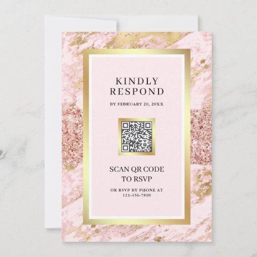 Invitation Rose Gold Blush Pink Marble QR Code Mariage (Dos)