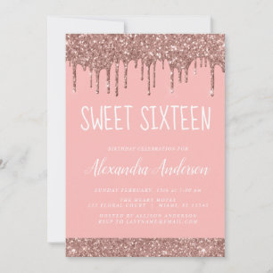 Invitation Rose Gold Blush Pink Parties scintillant Sweet 16 