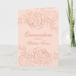 Invitation Rose Gold & Blush Pink Quinceanera Florale d'Art