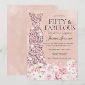 Invitation Rose Gold Blush rose Floral Fabuleux 50e anniversa (Devant / Derrière)