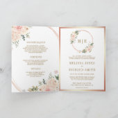Invitation Rose Gold Blush Rose Florale Code QR Mariage (Intérieur)