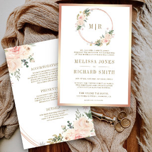 Invitation Rose Gold Blush Rose Florale Tout en Un Mariage