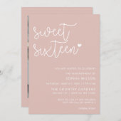 Invitation Rose Gold Blush Script Sweet 16 Anniversaire Photo (Devant / Derrière)
