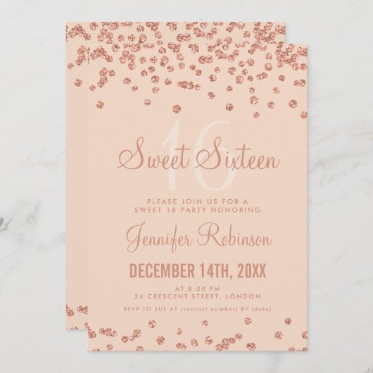 Invitation Rose Gold Blush Sweet 16 Anniversaire Parties scin (Devant / Derrière)
