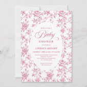Invitation Rose Gold Blush Toile Roses Floral Baby Shower (Devant)