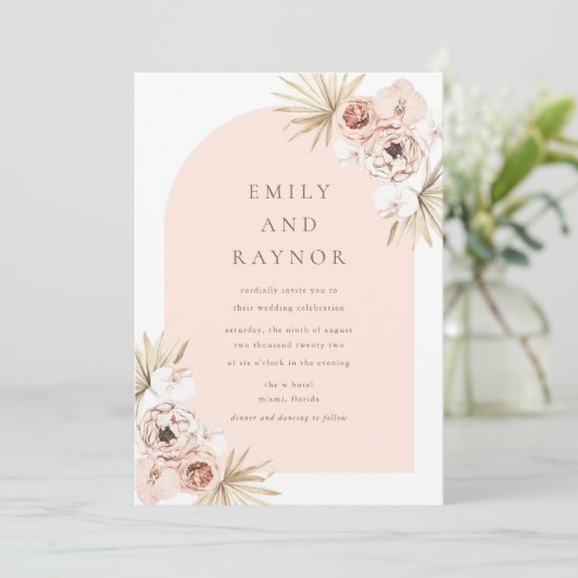 Invitation Rose Gold Boho Beach Mariage (Debout devant)