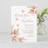 Invitation Rose Gold Boho Floral Butterfly Baby shower Baiser (Debout devant)