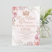 Invitation Rose Gold Boho Floral Princess Crown 1er anniversa (Debout devant)