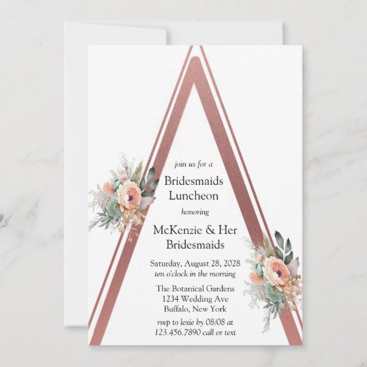 Invitation Rose Gold Boho Floral Triangle Bridesmaids Déjeune (Devant)