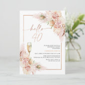 Invitation Rose Gold Boho sec Floral 40e anniversaire (Debout devant)