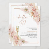 Invitation Rose Gold Boho sec Floral 40e anniversaire (Devant / Derrière)