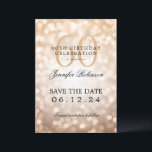 Invitation Rose Gold Bokeh 60th Birthday Enregistrer la date<br><div class="desc">Design élégant "60th Birthday Party" avec lumières Bokeh et nom personnalisé et texte de détails. Facile à utiliser et facile à personnaliser. Commandez aujourd'hui !</div>