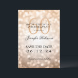 Invitation Rose Gold Bokeh 60th Birthday Save Date avec détai<br><div class="desc">Design élégant "60th Birthday Party" avec lumières Bokeh et nom personnalisé   texte de détails. Facile à utiliser et facile à personnaliser. Commandez aujourd'hui !</div>