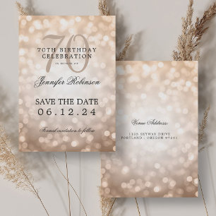 Invitation Rose Gold Bokeh 70th Birthday Enregistrer la date