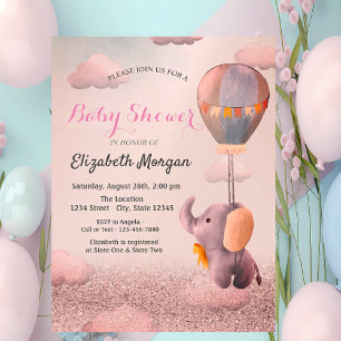 Invitation Rose Gold Bokeh, Baby Elephant Baby shower de ball