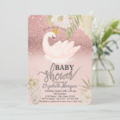 Invitation Rose Gold Bokeh, Swan Boho Flowers Baby shower (Debout devant)