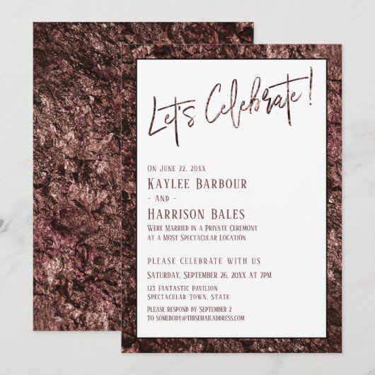 Invitation Rose Gold Bold Casual Réception Célébrons (Devant / Derrière)